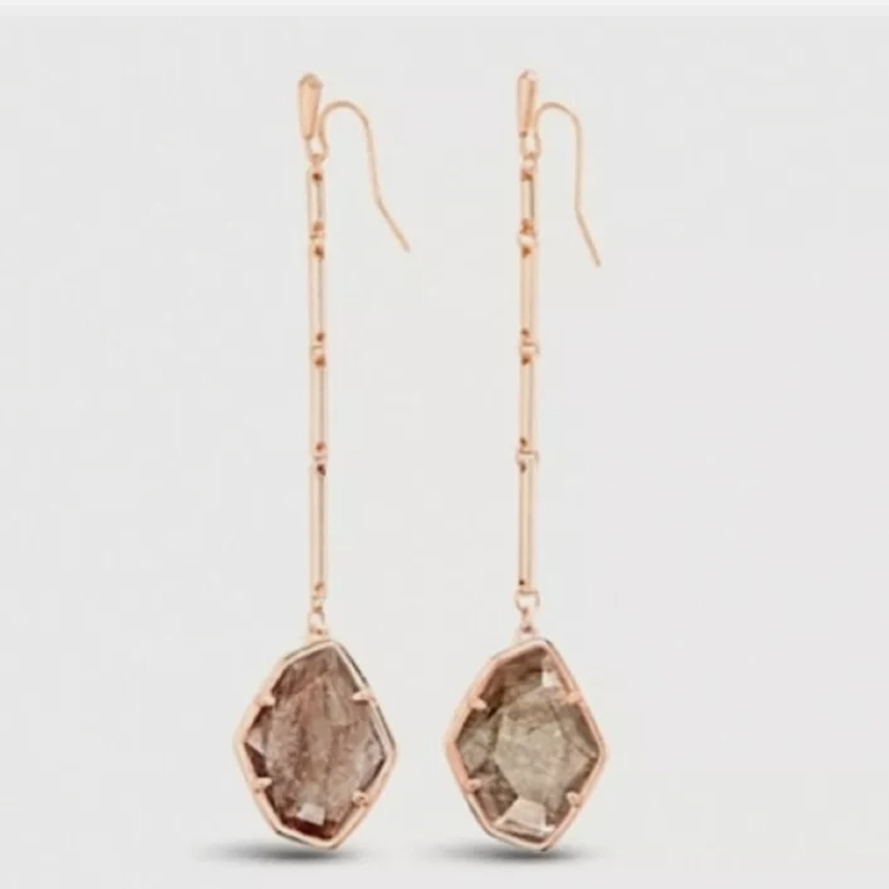 Kendra Scott Rose Gold Charmian Sable Mica Long Large Drop Dangle Earrings
